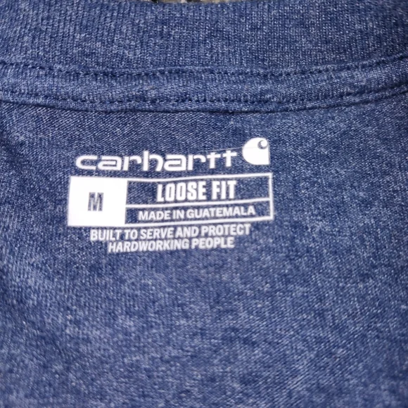 Carhartt Mens Medium Navy Blue/ Green Carhartt Logo Loose Fit Short Sleeve Shirt - Picture 3 of 8